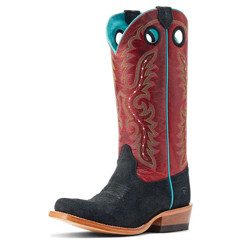 ARIAT WOMENS FUTURITY BOON WESTERN BOOTS | BLACK ROUGHOUT / CRIMSON