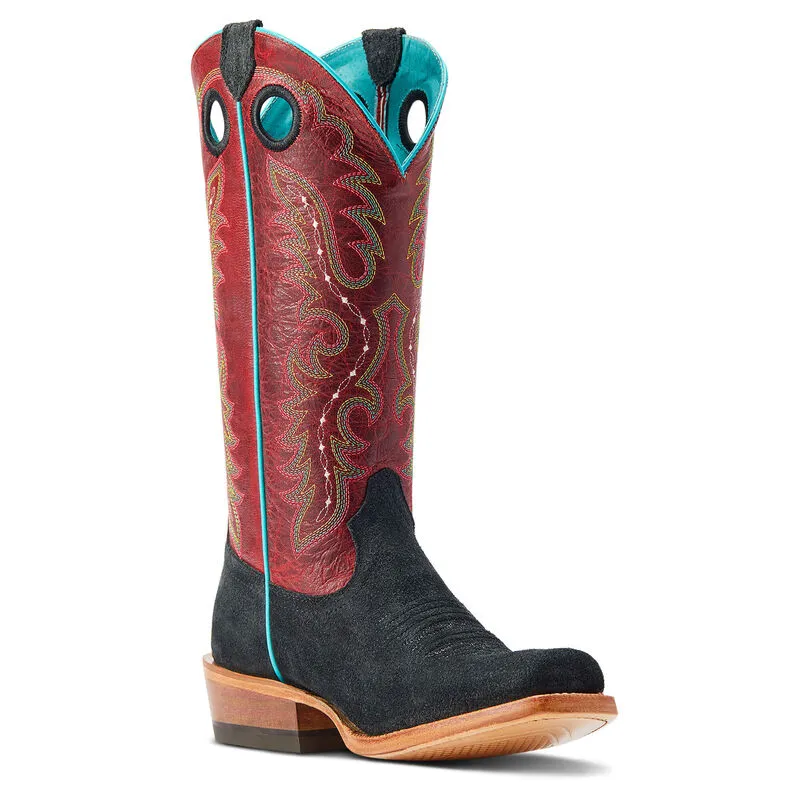 ARIAT WOMENS FUTURITY BOON WESTERN BOOTS | BLACK ROUGHOUT / CRIMSON