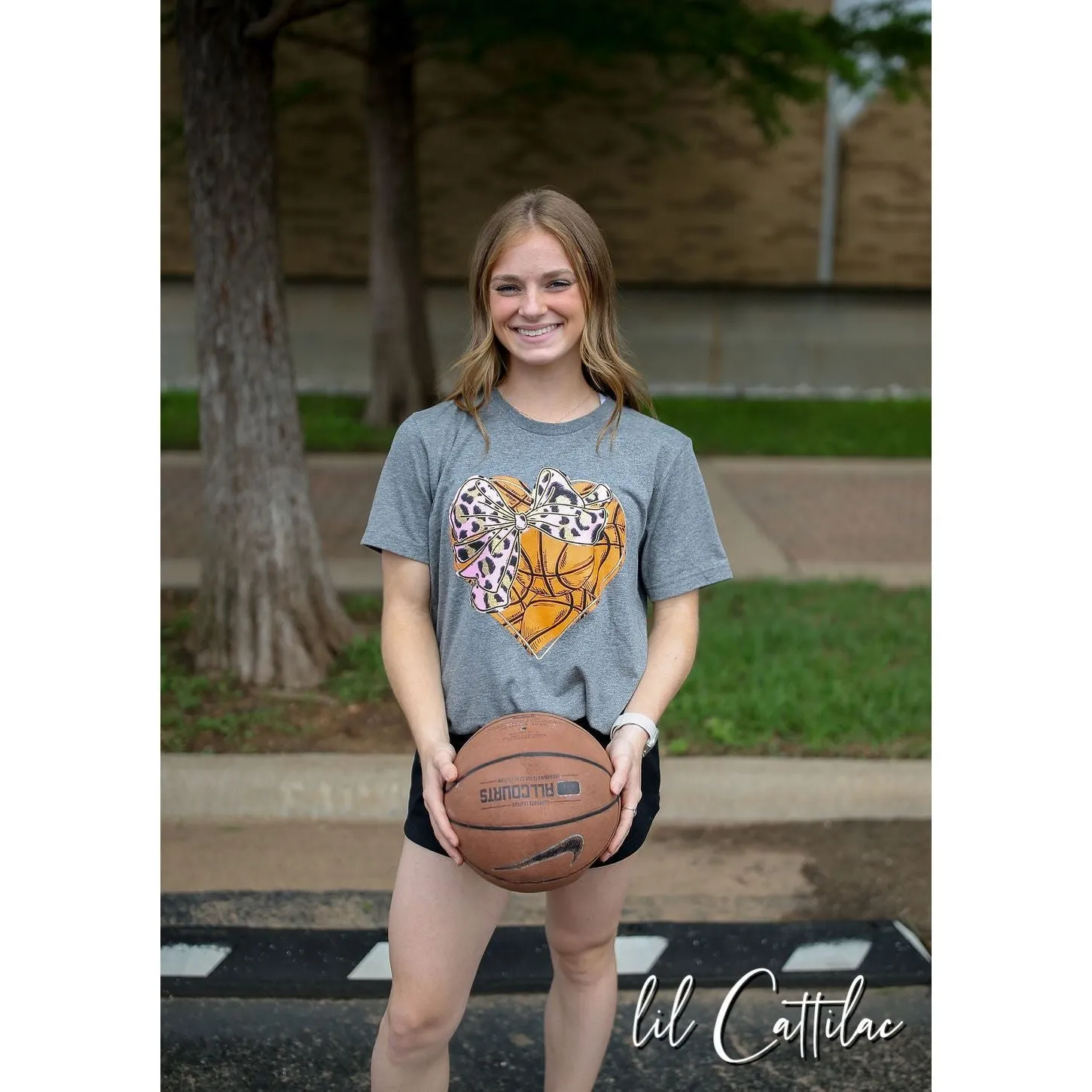 Basketball Heart with Bow Tee