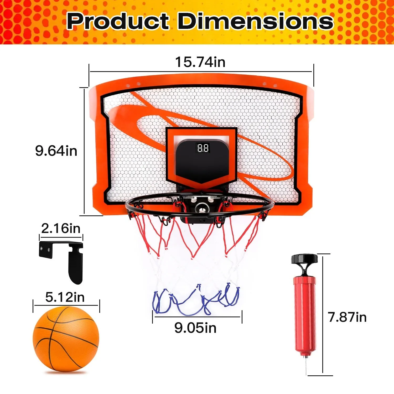 Indoor Mini Basketball Hoop Set Over Door Basketball Hoop with 4 Inflatable Balls Electric Audio Scorer Foldable Basket Gift for Kids and Adults