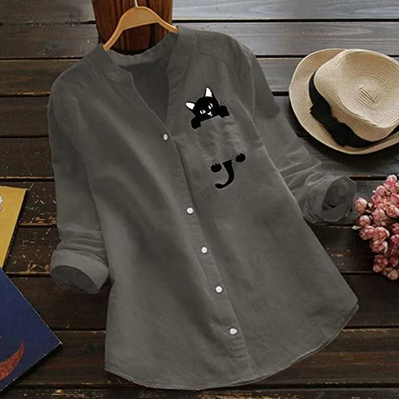 Long-sleeved V-neck Blouse