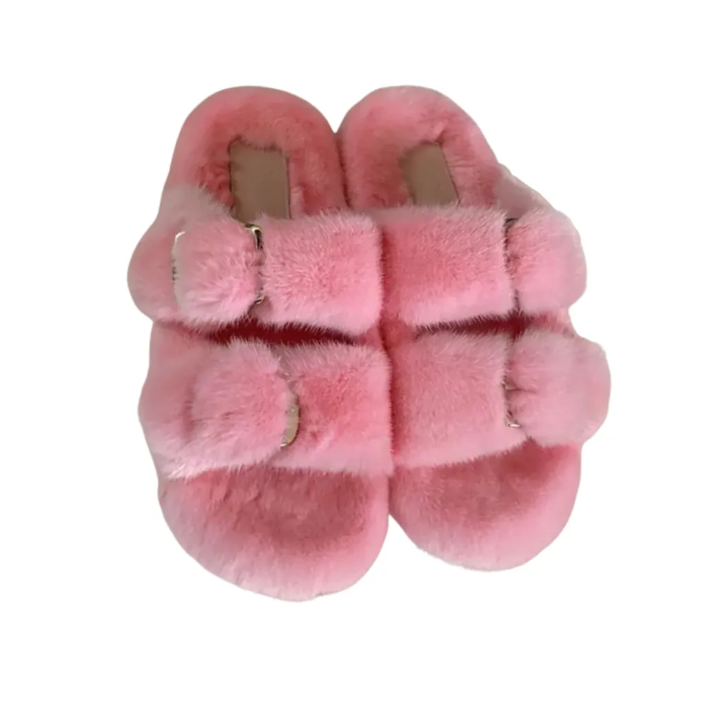 Luxe Mink Slide Sandals - Lt Pink
