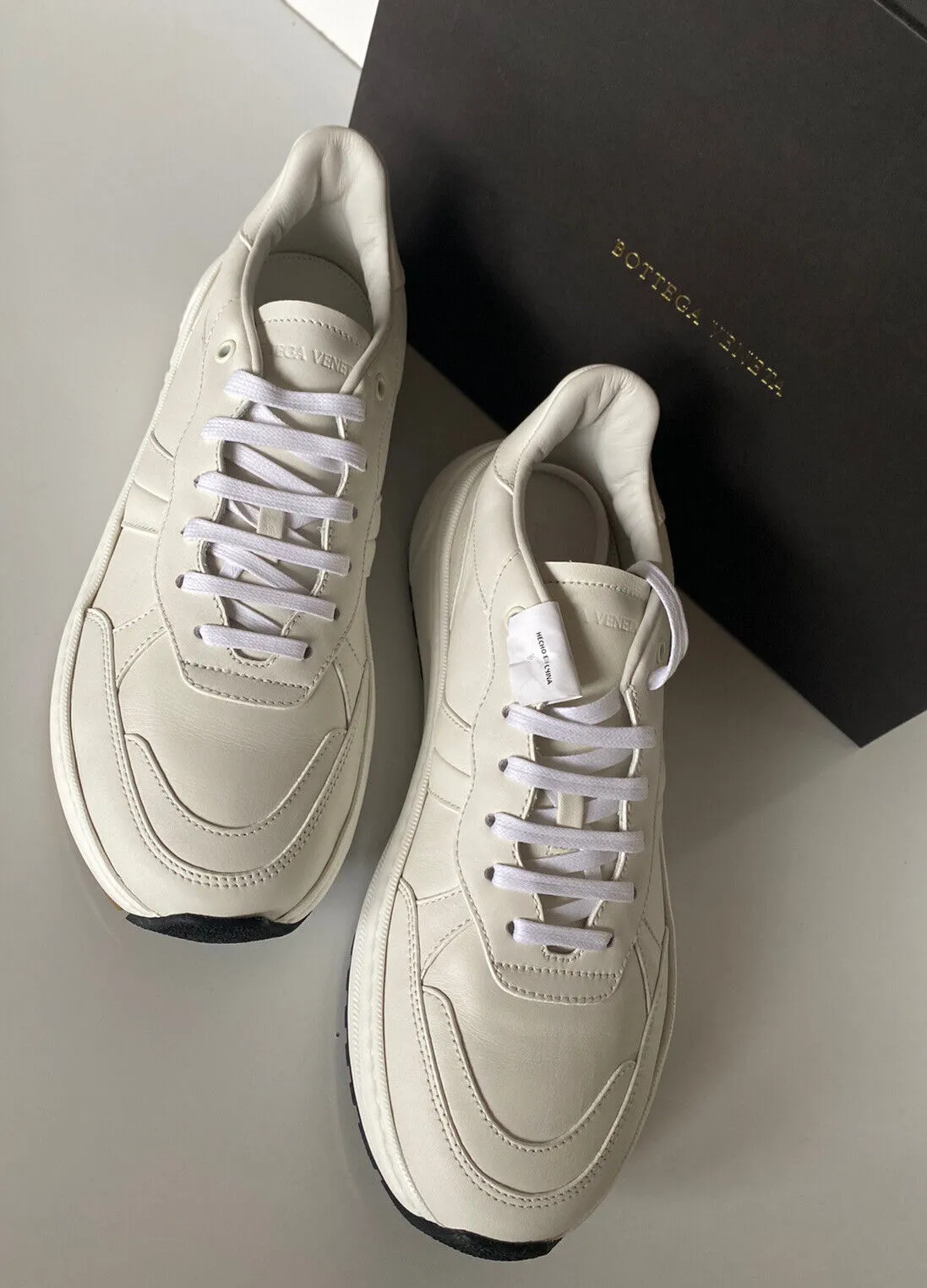 NIB $850 Bottega Veneta Men’s White Calf Leather Sneakers 12.5 45.5 565646 9117