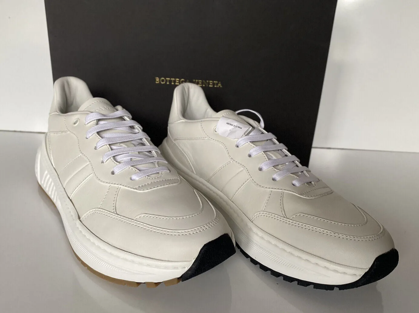 NIB $850 Bottega Veneta Men’s White Calf Leather Sneakers 12.5 45.5 565646 9117