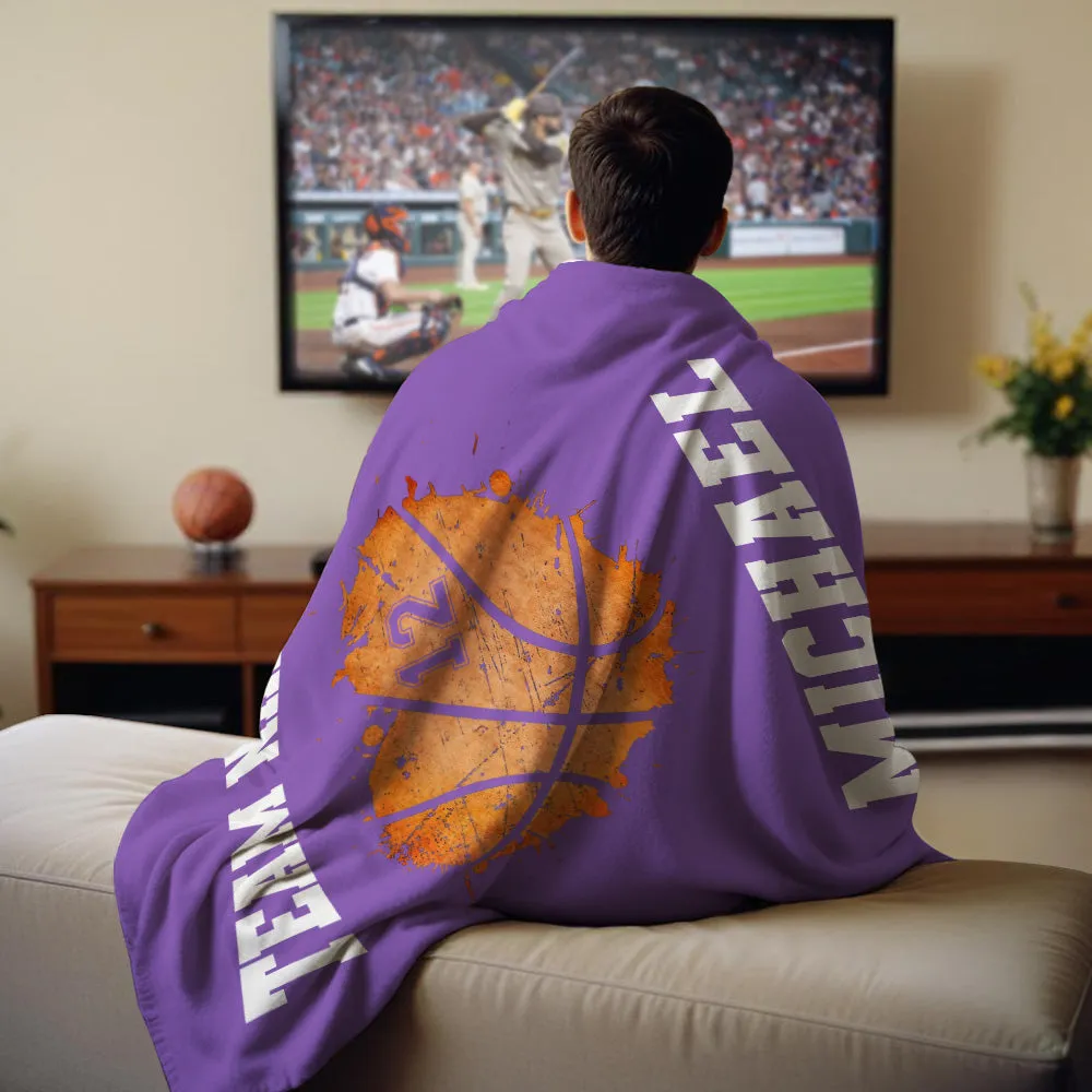 Personalised Basketball Blanket: Custom Name & Number Basketball Heart Blanket - Ideal Gift for Basketball Players or Teams