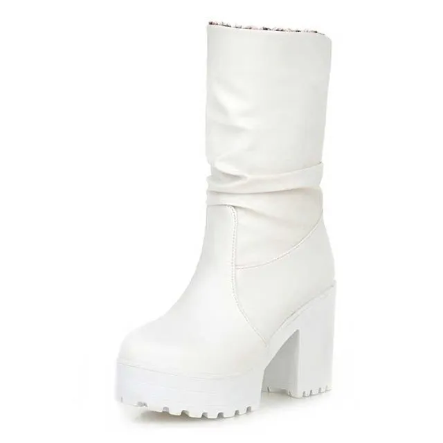 Square High Heel Addable Keep Winter Boots