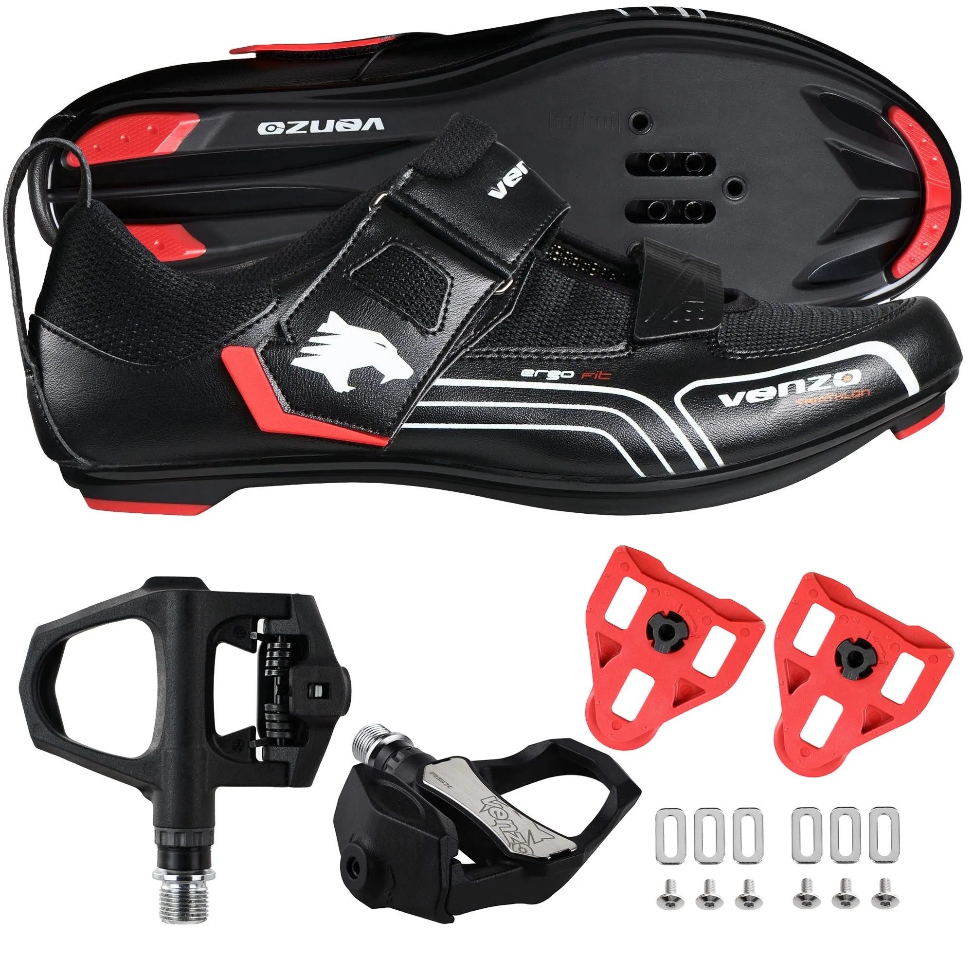 Venzo Bike Bicycle Road Cycling Triathlon Shoes with Clipless Pedals and Cleats - Look ARC Delta Compatible - Size 47