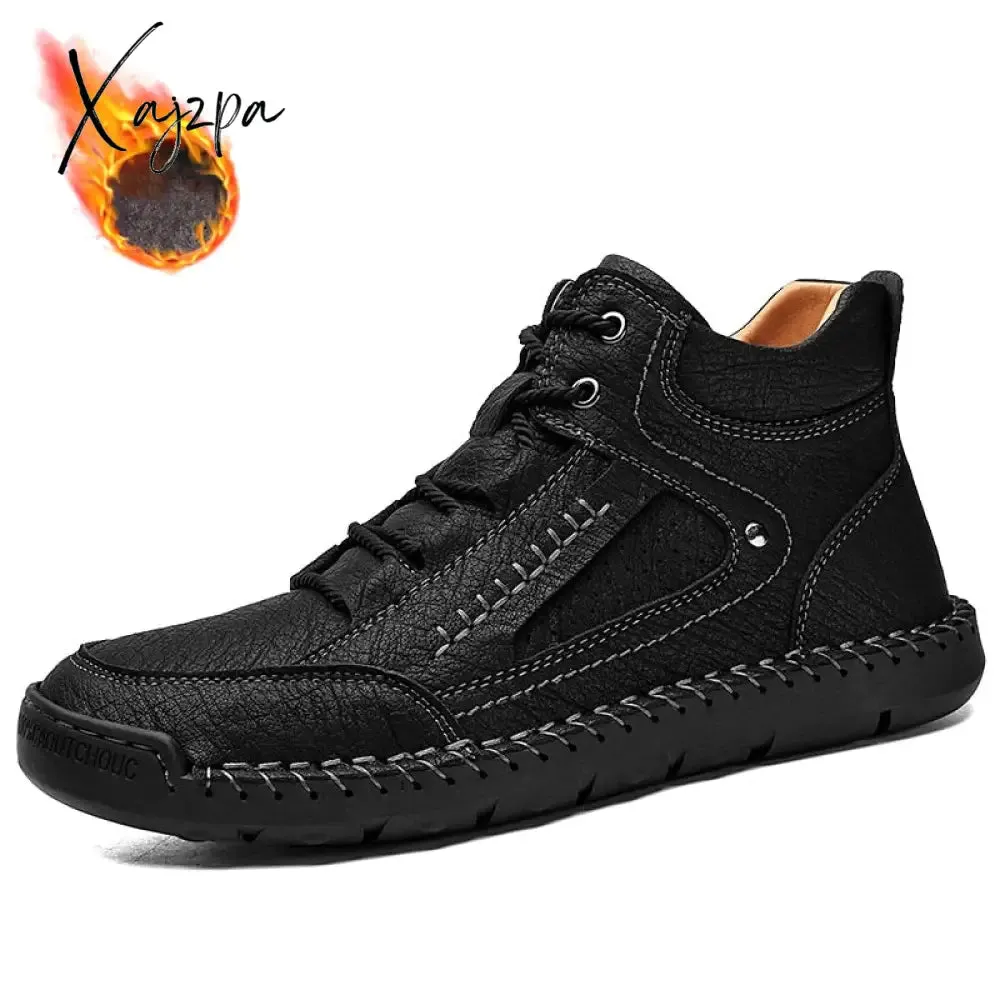 Xajzpa - Golden Sapling Classic Winter Boots Fashion Men's Outdoor Shoes for Mountain Trekking Warm Leather Retro Boot Leisure Men Shoes