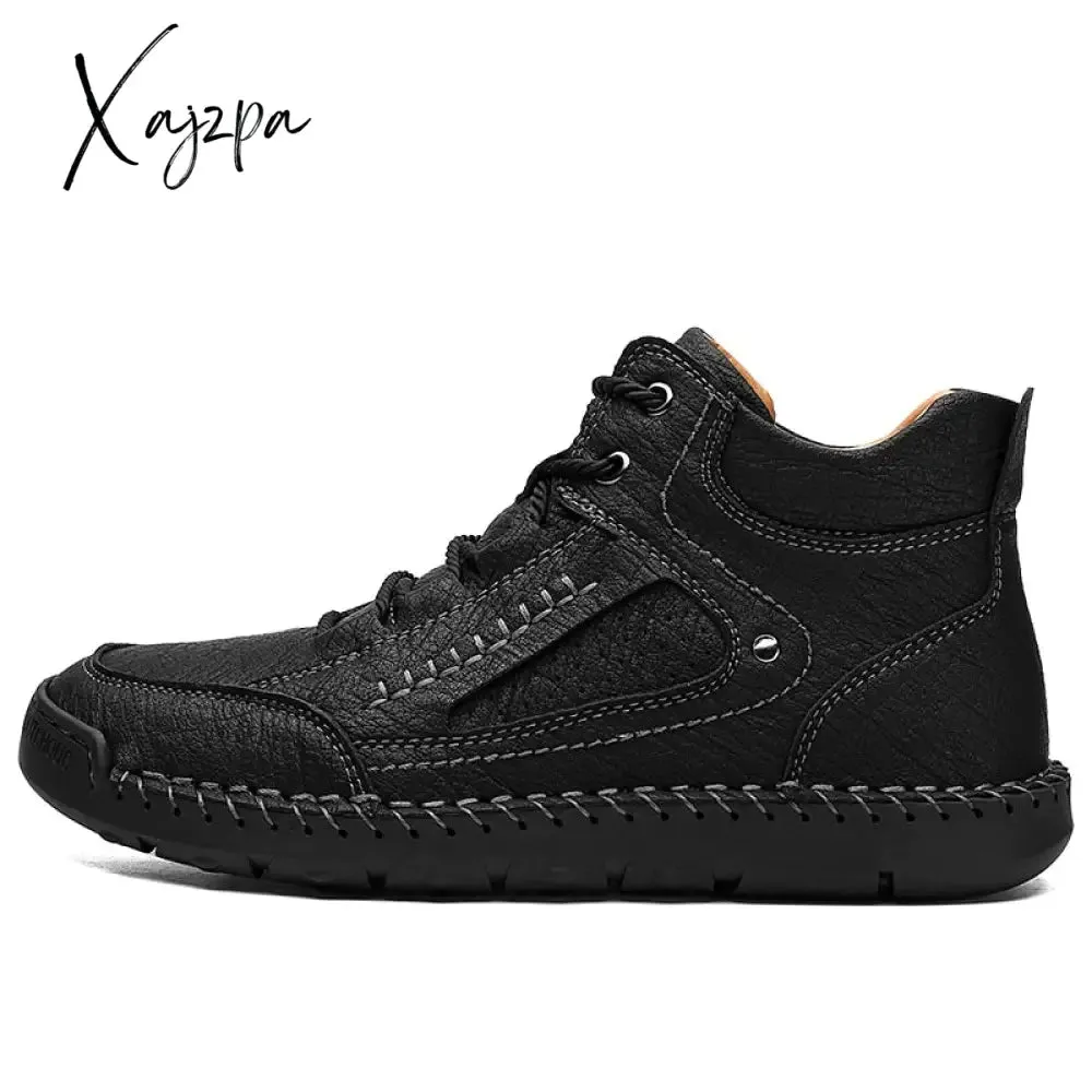 Xajzpa - Golden Sapling Classic Winter Boots Fashion Men's Outdoor Shoes for Mountain Trekking Warm Leather Retro Boot Leisure Men Shoes