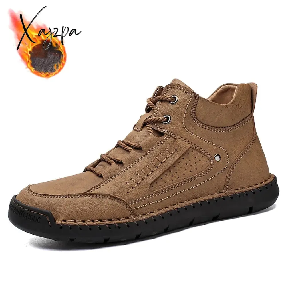 Xajzpa - Golden Sapling Classic Winter Boots Fashion Men's Outdoor Shoes for Mountain Trekking Warm Leather Retro Boot Leisure Men Shoes