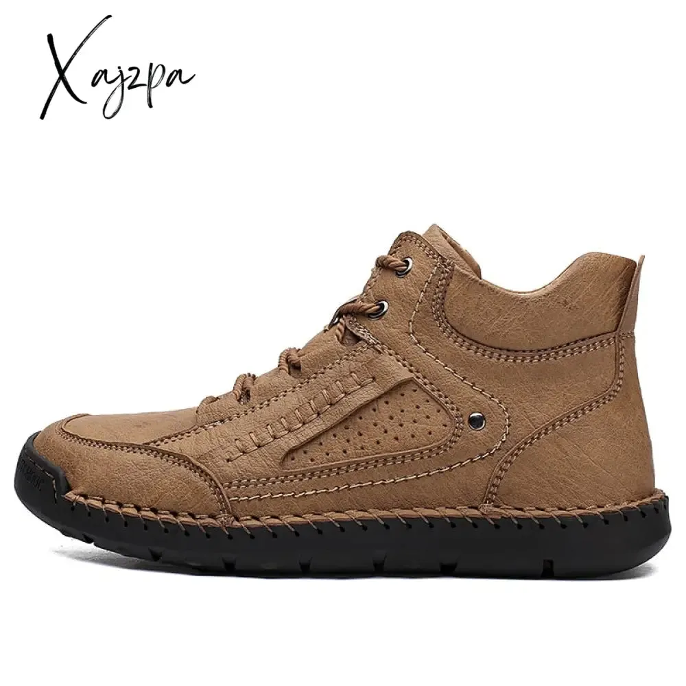 Xajzpa - Golden Sapling Classic Winter Boots Fashion Men's Outdoor Shoes for Mountain Trekking Warm Leather Retro Boot Leisure Men Shoes