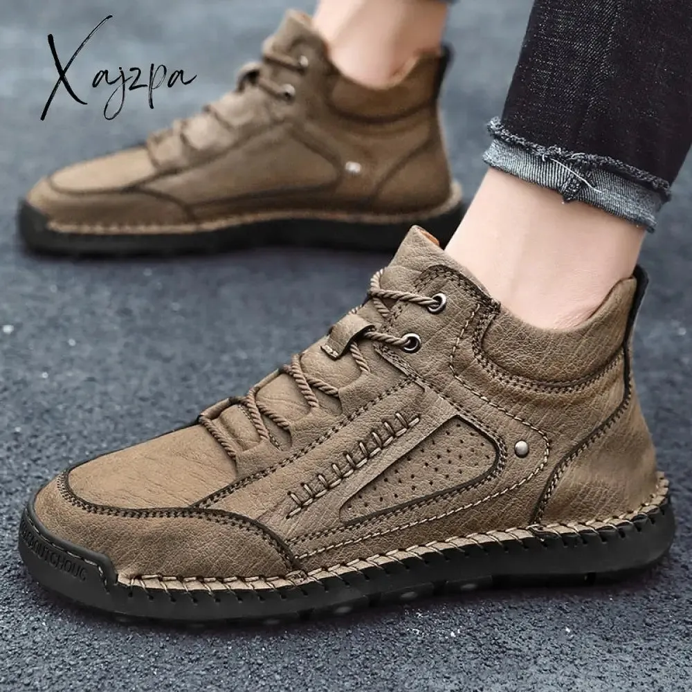 Xajzpa - Golden Sapling Classic Winter Boots Fashion Men's Outdoor Shoes for Mountain Trekking Warm Leather Retro Boot Leisure Men Shoes