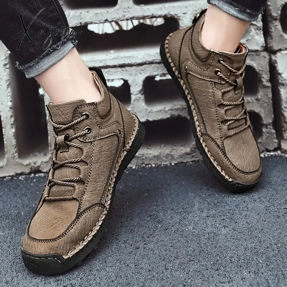 Xajzpa - Golden Sapling Classic Winter Boots Fashion Men's Outdoor Shoes for Mountain Trekking Warm Leather Retro Boot Leisure Men Shoes